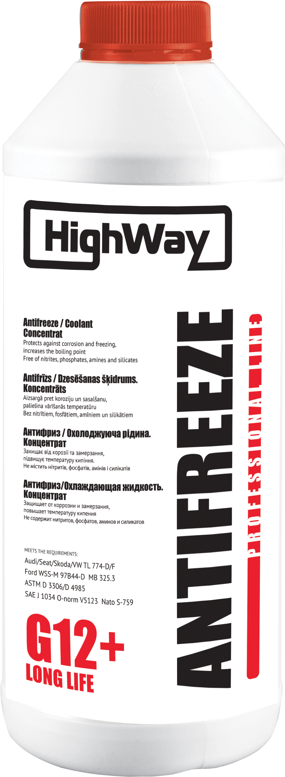 Охолоджувальна рідина HIGH WAY G12+, концентрат, червоний, 1,5 л (10023)